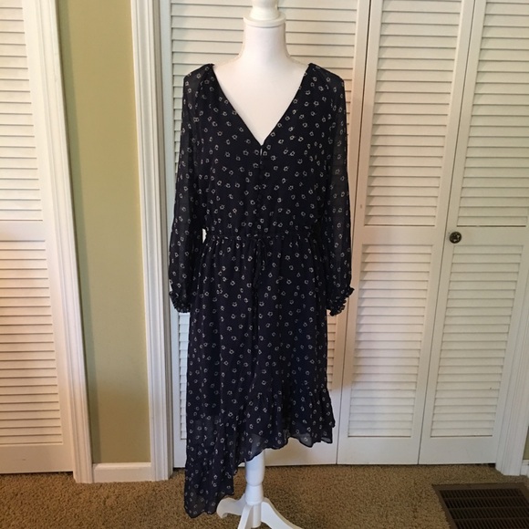 Joie Elegant Navy Floral High Low Silk Dress Size M - Picture 1 of 9
